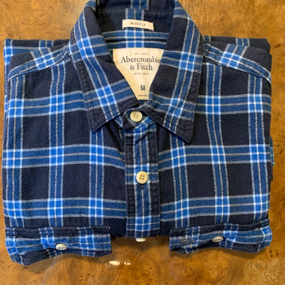Y2K Abercrombie & Fitch Muscle Blue Flannel Plaid Shirt Cabin core - Masc Med